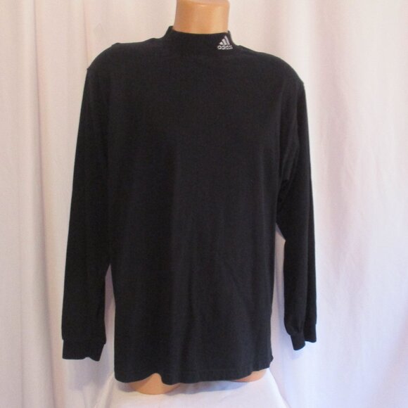 Adidas Shirt Large Black Long Sleeve Mock Neck Team Athletic 100% Cotton - Picture 1 of 7